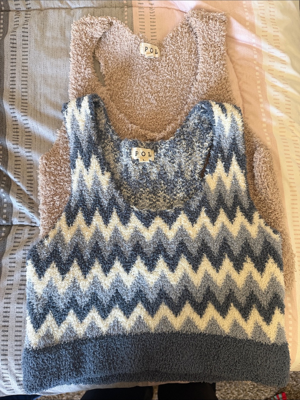 Two POL Chevron Knit Tank in Blue and Cream large